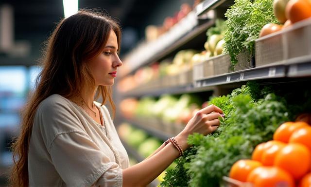 Consumidor em supermercado observando preços