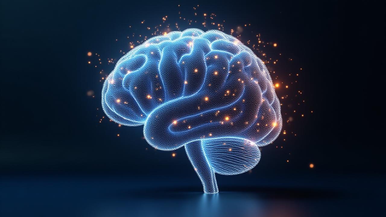 Representação abstrata de fluxos de dados e inteligência artificial fundindo-se com elementos de mídia digital